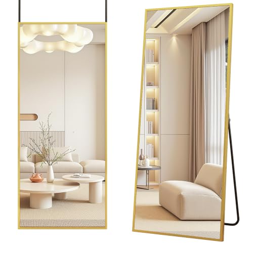 Antok Full Length Over The Door Mirror 58x21in Shatterproof Glass Wall Mount Gold Frame