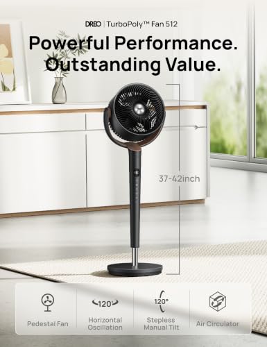 Dark Gray 42-Inch Oscillating Pedestal Fan with 9 Speeds & Remote - Quiet Floor Cooler
