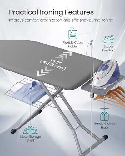 SONGMICS 18x49 Inch Ironing Board with Rest, Cord Holder & Storage Shelf
