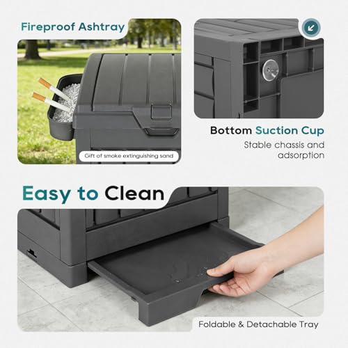FDW 60G Dual Outdoor Trash Can with Lid & Safe Ashtray - Waste Sorting Bin
