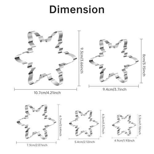 Snowflake Cookie Cutter Winter Christmas Biscuit Cutters New Year¡¯s Day DIY Baking Mold, Pack of 5