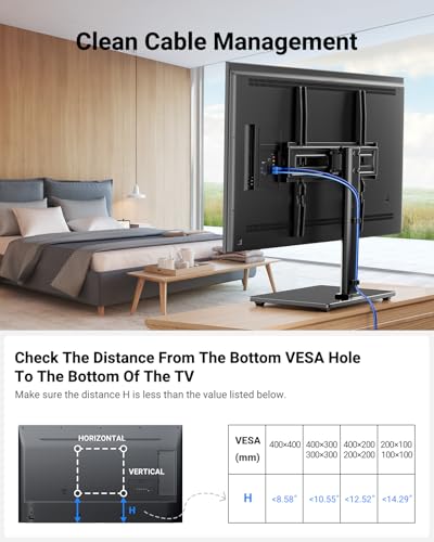 PERLESMITH Universal TV Stand Legs for 32-65 Inch TVs, Height Adjustable Swivel Base with Tempered Glass, VESA 400x400mm, PSTVS17 - Black