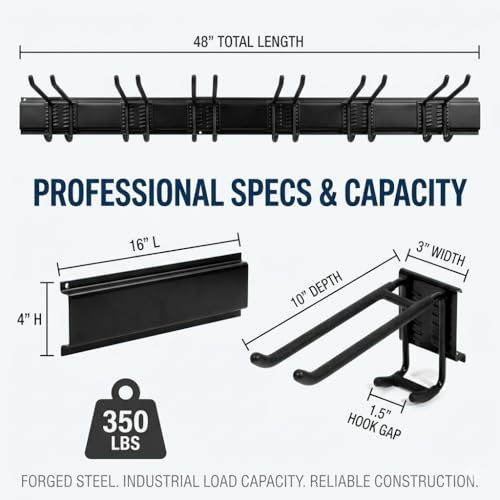Heavy Duty Wall Mount Garden Tool Organizer 96 Inch Black - Garage Storage