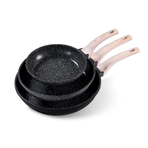 CAROTE Non-Stick Granite Frying Pan Set 8-inch 10-inch 12-inch Black