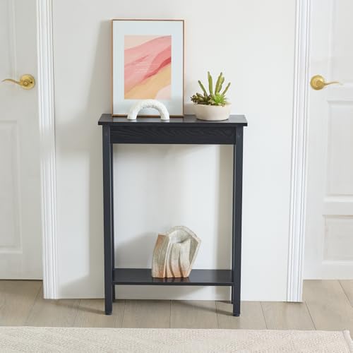 Black Small Console Table with Shelf - Narrow Entryway & Sofa Expansion