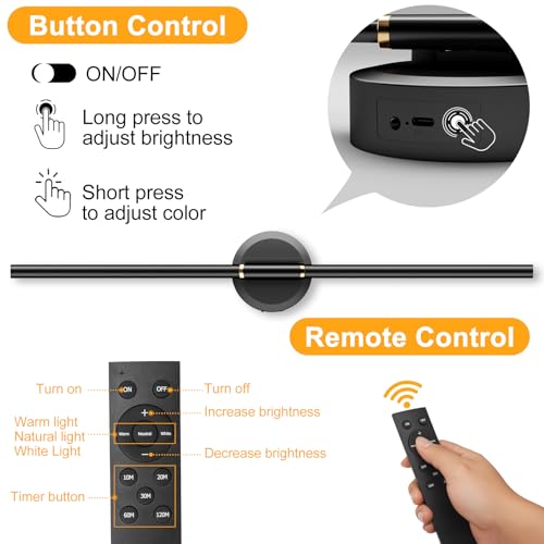 25 Inch Rechargeable LED Wall Sconces Set of 2 - Dimmable Modern Wall Lights with Remote Control