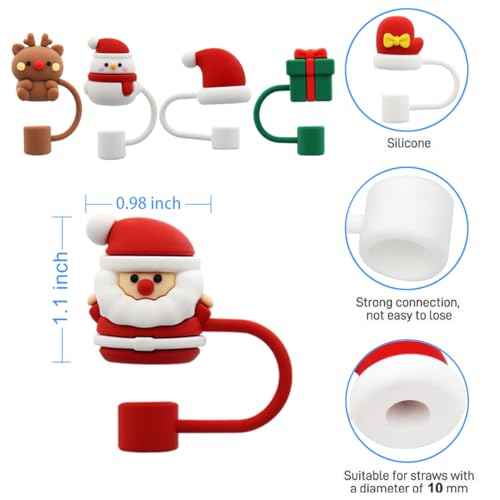 Straw Cover Cap for Stanley Cup,Straw Topper Compatible for 30&40 Oz Tumbler with Handle,10mm 0.4in Dust-Proof Reusable Straw Tips Lids,Straw Tip Covers for Christmas Gifts, MEITESTI-09012