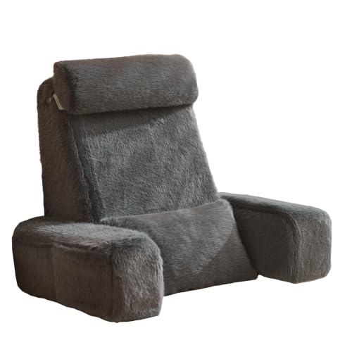 Gray 22-Inch XL Reading Pillow Bed Support with Armrests & 60° Backrest
