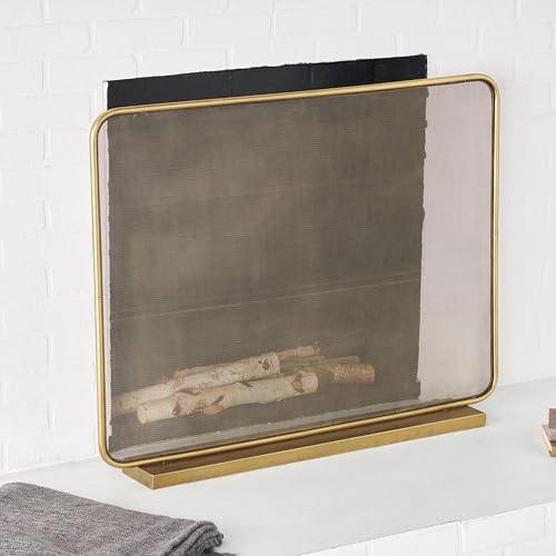 Gold Metal Geometric Fireplace Screen - 38 Inch Indoor Decor