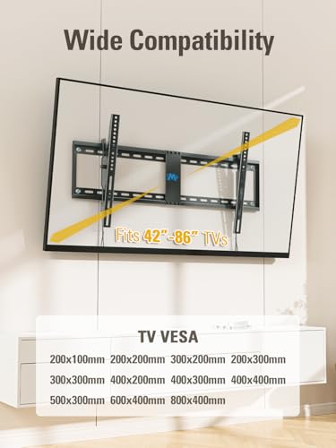 Tilting TV Wall Mount for 42-86 Inch TVs - Black, Space-Saving, Easy Install