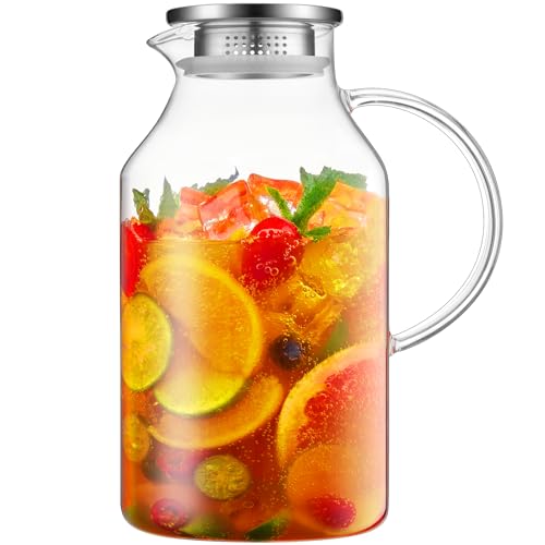 Bivvclaz 1.2 Liter 40 oz Small Glass Pitcher with Lid and Handle, Glass Carafe for Hot/Cold Water, Iced Tea Jug for Coffee, Juice and Homemade Beverage