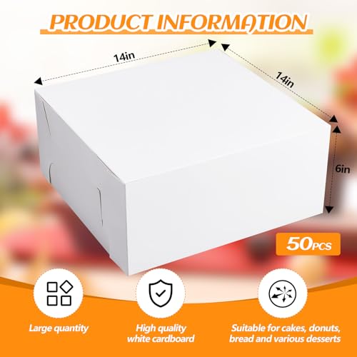 White Cake Boxes 14 x 14 x 6 Inch - Pack of 50 for Bakery & Events (Variation of THIS listing)