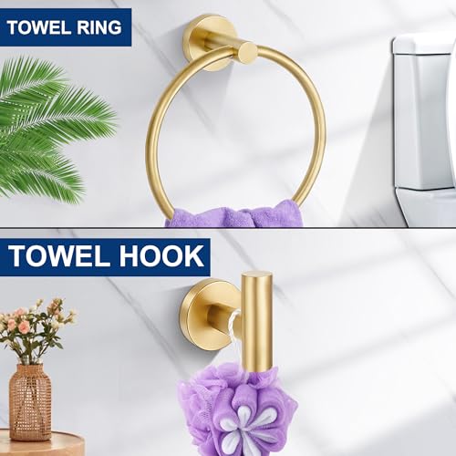 Delarkusi 5-Piece Brushed Gold Bathroom Hardware Set - 24 Inch Towel Rack & Accessories