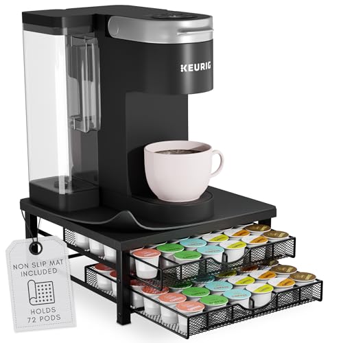 Black Coffee Pod Holder Organizer for Keurig - Coffee Station Storage, 72 Pods, Sliding Drawer