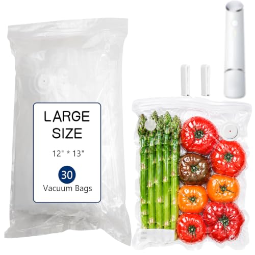 Large Vacuum Sealer Bags 12x13 in - 30 Pack BPA-Free Reusable Food Storage with 2 Bonus Clips - Compatible with Chef Preserve