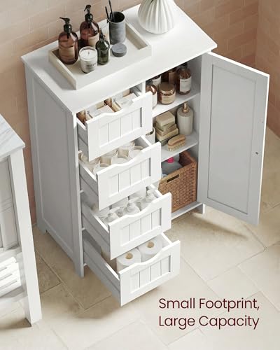 VASAGLE Farmhouse Floor Storage Cabinet with 1 Door & 4 Drawers, Cloud White, 32.3"H