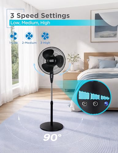 BLACK+DECKER 16-inch Oscillating Pedestal Fan with Remote Control - Black, Adjustable Height & Tilt