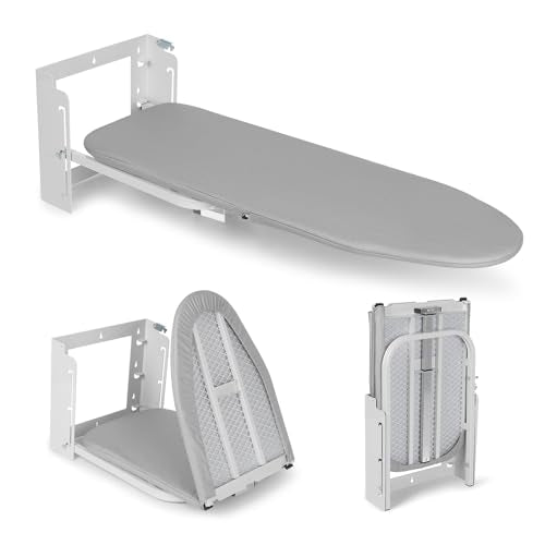 Vrietina Wall Mounted Ironing Board with Height Adjustment, Foldable, 36x12 Inch, Gary / Without Iron Holder
