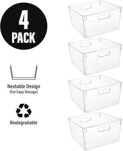 Extra Large Clear Plastic Storage Bins - 12.6x12.6x7 Inches, Kitchen Pantry & Closet Organizer, BPA-Free Stackable Containers, Variation 4