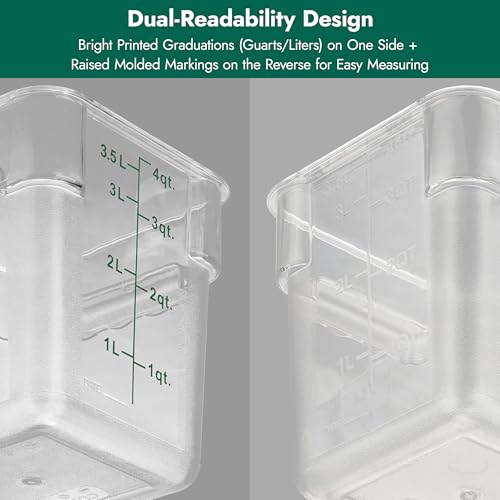 4 Pack Food Storage Containers with Green Lids - 4 Qt Square Polycarbonate
