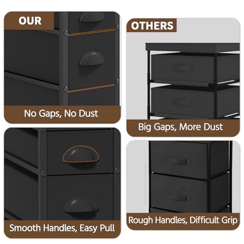 LASZOLA Narrow Slim Bathroom Storage Cabinet with 5 Fabric Drawers - Black, 29.5-33.5"H, Adjustable Feet & Top Shelf