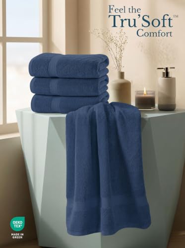 Premium Cotton Bath Towels Set - 4-Pack, 27x54 Inches, Navy Blue