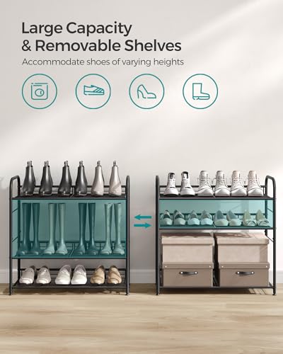 SONGMICS 4-Tier Stackable Metal Shoe Rack Black 27" Holds 12-16 Pairs