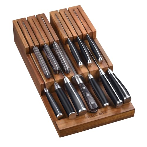 In-Drawer Knife Block Organizer without Knives, Acacia Wood, Fits Most Drawers