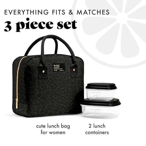 Insulated Large Lunch Bag for Women - Black Feline Fine, Leak-Resistant, Includes Containers