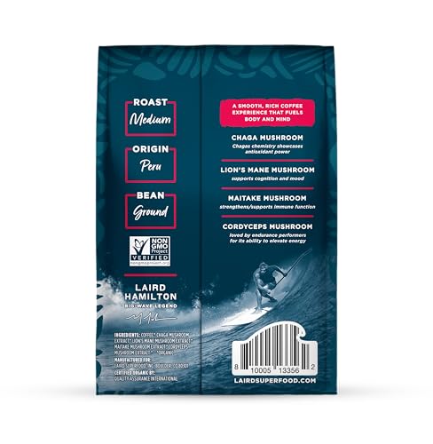 Laird Superfood Organic Peruvian Mushroom-Infused Medium Roast Coffee - 32oz Ground Bag