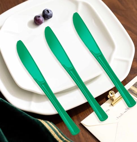 SietDESEO 25 Pcs Green Disposable Knife Set - Heavy Duty Plastic Cutlery for Birthday, Wedding, Baby Shower