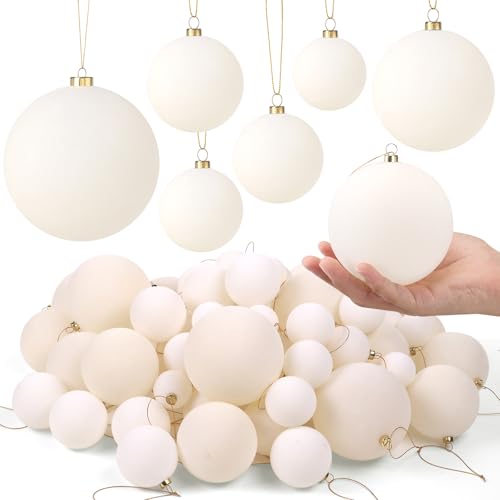 Woonfond 60-Piece Velvet Christmas Ball Ornaments Set, White (6 sizes)