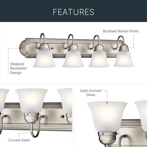 Kichler 5-Light Bathroom Vanity Light Fixture, Brushed Nickel, 36"