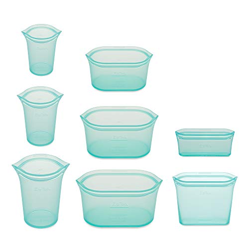 Teal Zip Top Reusable Food Storage Container Set of 8 – Silicone Cups, Dishes & Bags