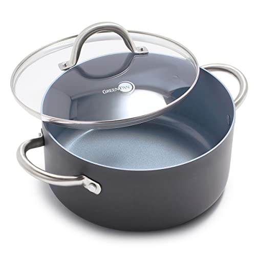 GreenPan Lima 5.2QT Nonstick Stock Pot with Glass Lid - Gray, PFAS-Free Ceramic, Oven Safe