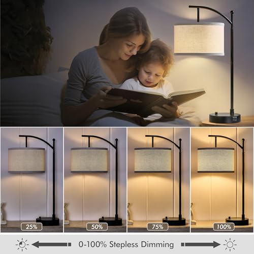 Black 2-Pack Bedside Table Lamps with USB-C & A Ports, Dimmable 23.5 Inch Set