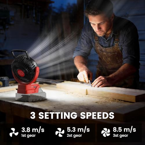 Jobsite Fan for Milwaukee 18V Battery - Portable, Adjustable, LED Light