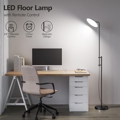 Bright Floor Lamp - Tall Standing Lamp for Living Room, Black, 32W
