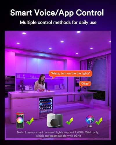 3-Inch Smart Recessed LED Ceiling Light 4-Pack RGBW Wi-Fi Compatible