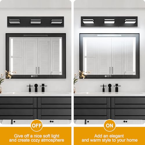3-Light LED Bathroom Vanity Light Fixture - Black & White Acrylic Wall Sconce, 24-Inch