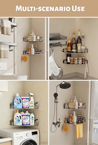 2 Pack Corner Shower Caddies - Stainless Steel 304 Wall-Mounted Bathroom Shelves