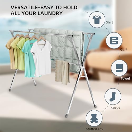 95-Inch Collapsible Clothes Drying Rack for Indoor & Outdoor Use - Silver Variation