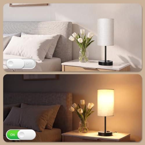 ZJOJO Set of 2 Bedside Table Lamps with Flaxen Fabric Shade & Black Base, 13.8 Inch Nightstand Lamps for Bedroom