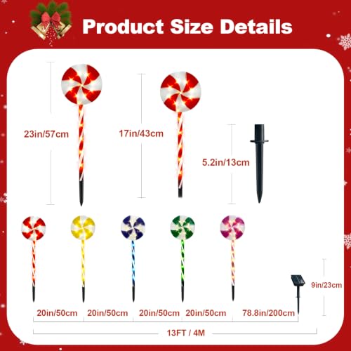 SOLRETHM 23-Inch Lollipop Solar Lights 5-Pack | 8 Modes Warm White Pathway Lawn Decor