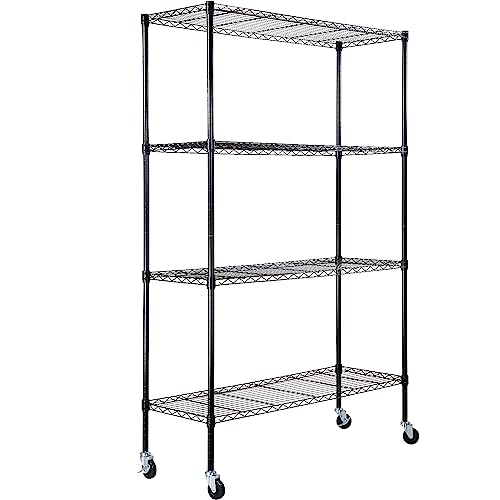 Black 4-Tier Adjustable Metal Storage Shelving Unit - 48 x 18 x 74 Inches, Garage & Basement Organization