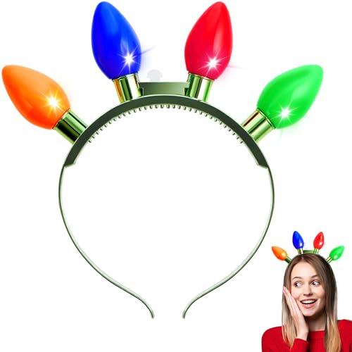 JOYIN 1 Pack Christmas Headband LED Light Bulb Flashing Headband with 4 Colorful LED Bulbs for Adults Kids Accessories Christmas Party Favors Xmas Party Supplies
