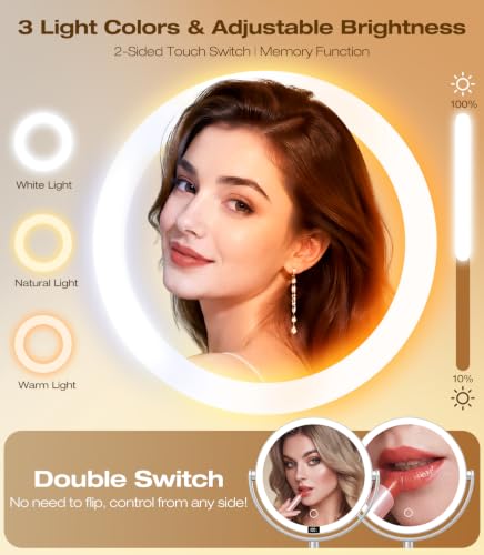 8-Inch Wall Mounted Lighted Makeup Mirror with Digital Display & Magnification