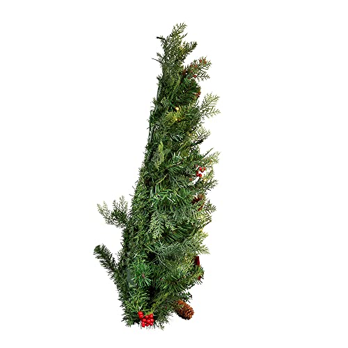 Pre-Lit Wall Christmas Tree with Red Bow - Battery-Operated, 26 Inch Holiday Decor