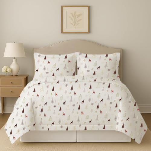 eBeddy Linens Luxury Ultra Silky Soft Egyptian Cotton Duvet Cover Set 120x98 Oversized King - 3 Pieces Christmas Print