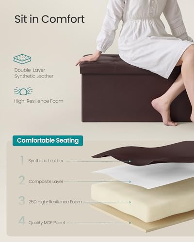 SONGMICS Storage Ottoman Bench Brown 43.3 Inch Foldable Footrest Stool - Without Flipping Lid